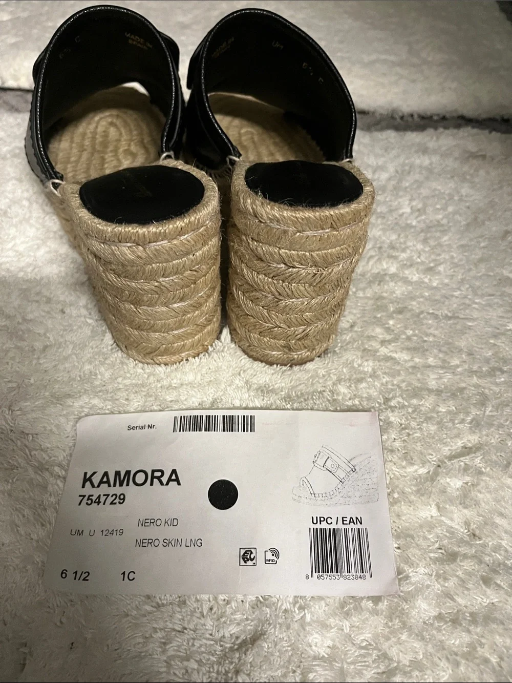Salvatore Ferragamo Black Leather Espadrille Wedge Slides with Gold Plaque